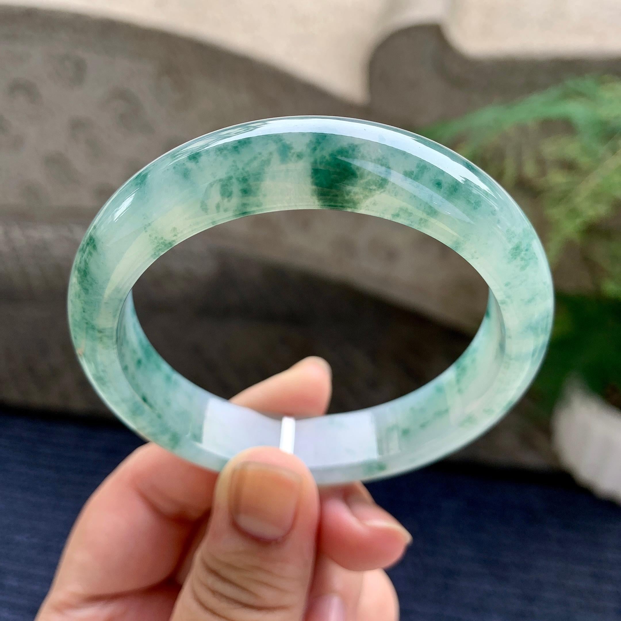 糯冰种飘花平安镯（57.7mm）（yc233900）