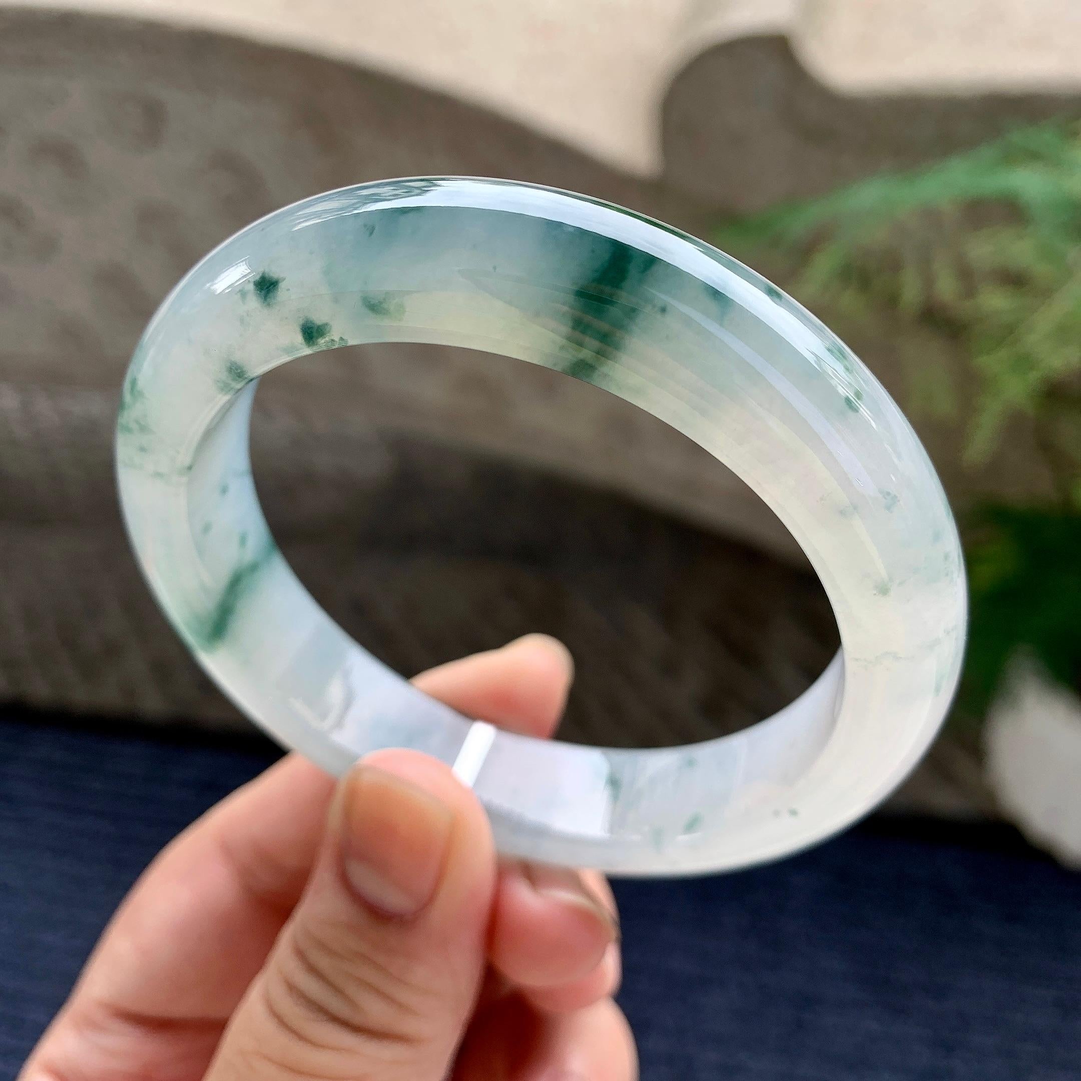 糯冰种飘花平安镯（57.7mm）（yc233906）