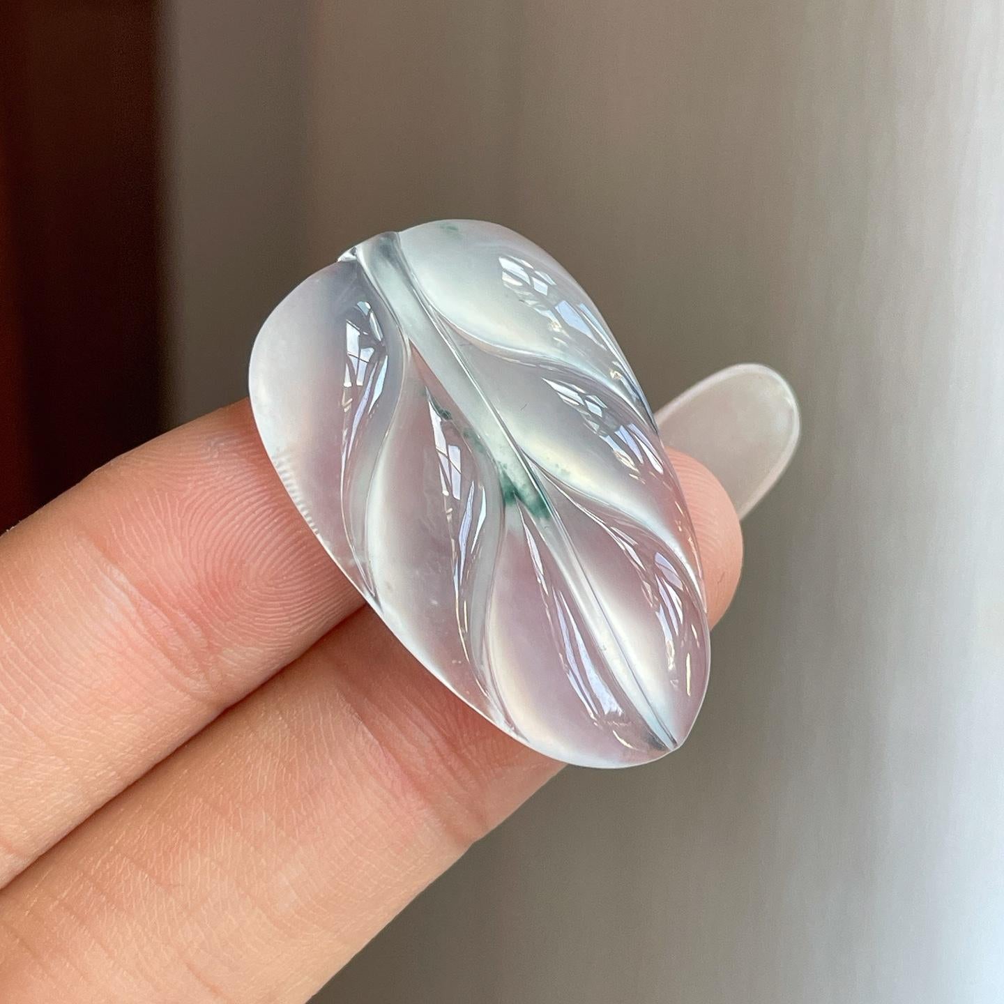 冰种起光飘花翡翠叶子（yc265153）