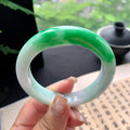 细糯种白底青正圈平安镯 57.6圈口 天然缅甸A货翡翠（yc473092）