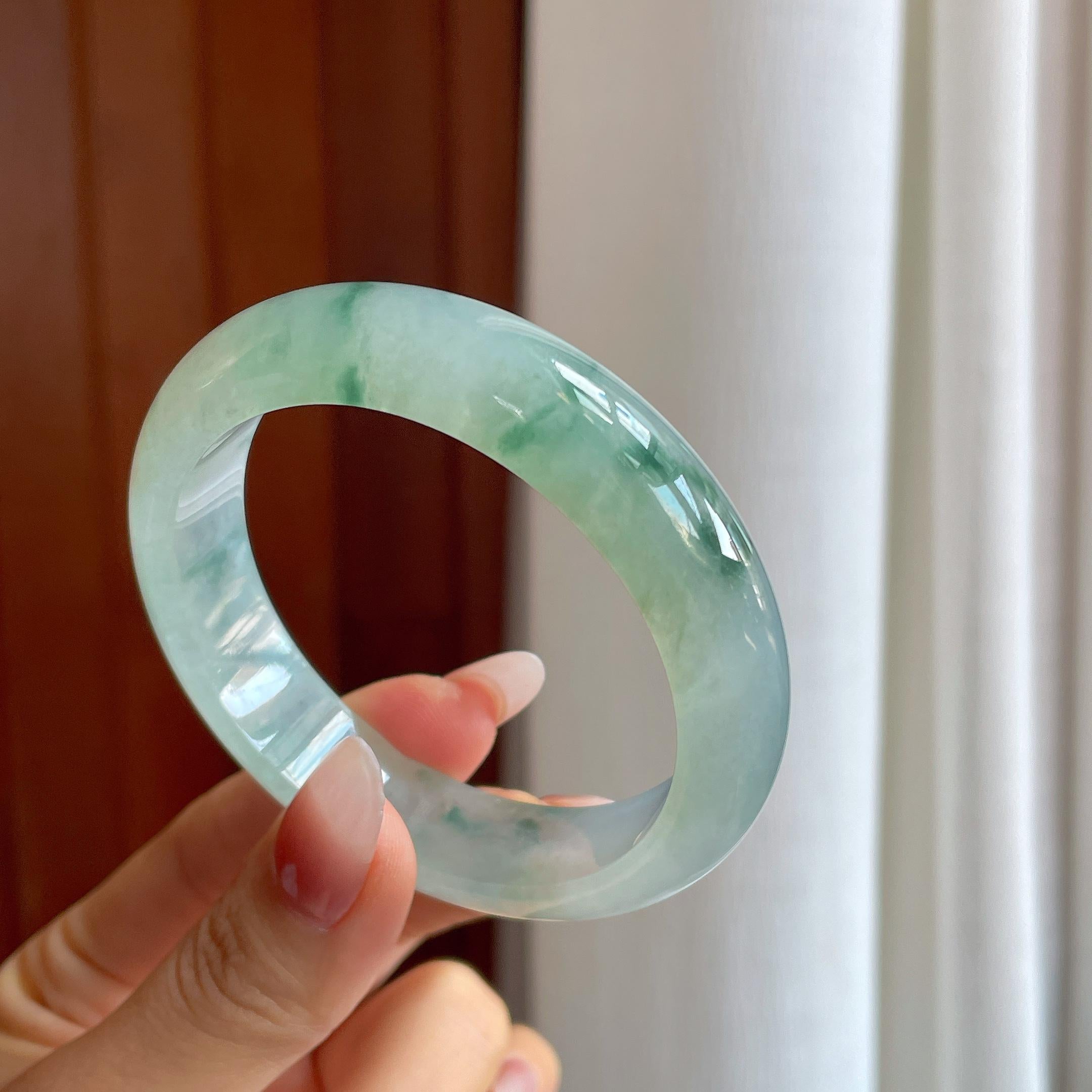 冰种飘花翡翠平安镯（55.8mm）（yc302427）