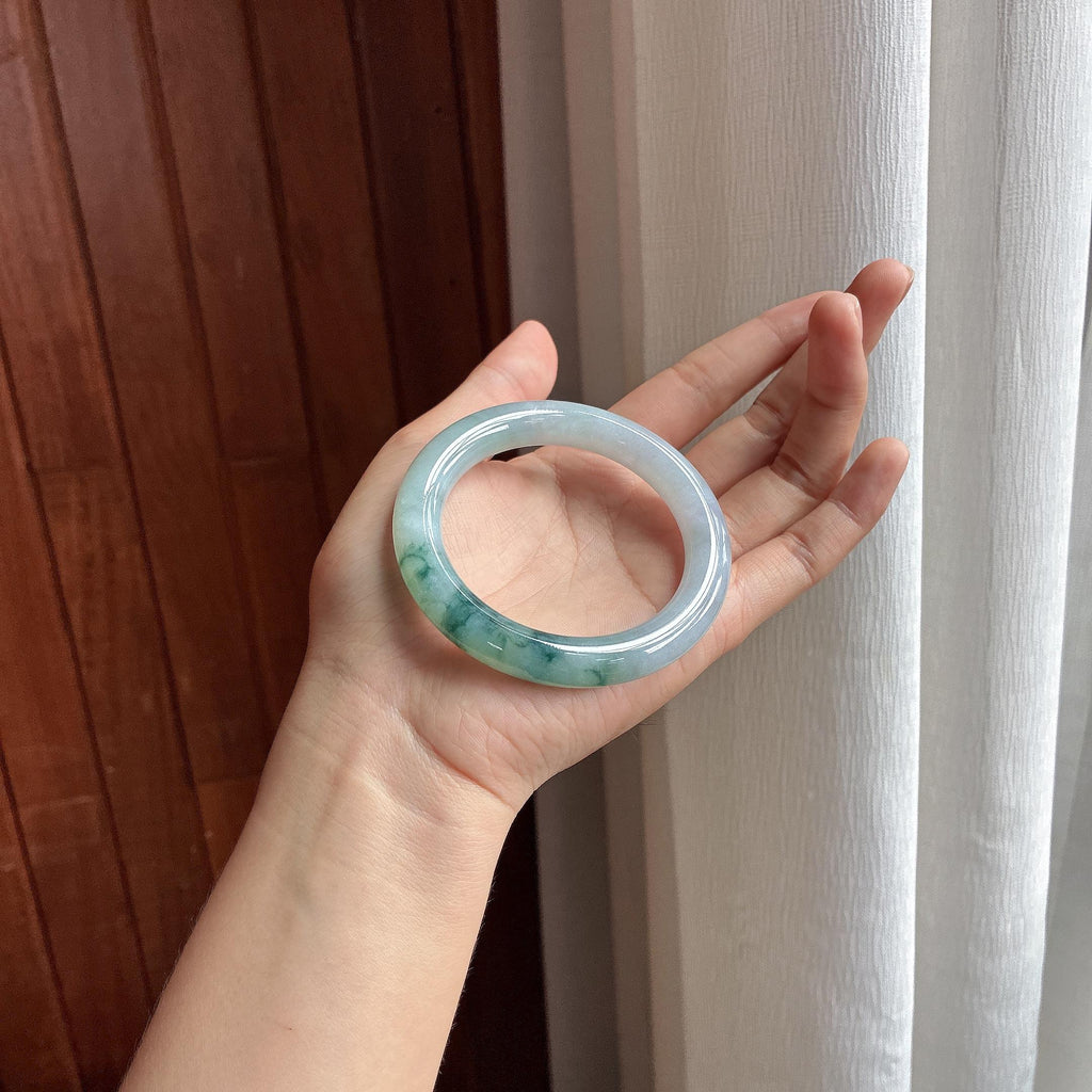 糯冰飘花圆条手镯 54圈 天然缅甸A货翡翠（yc464557）
