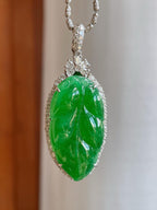 18k金镶糯冰满绿翡翠叶子（yc241723）