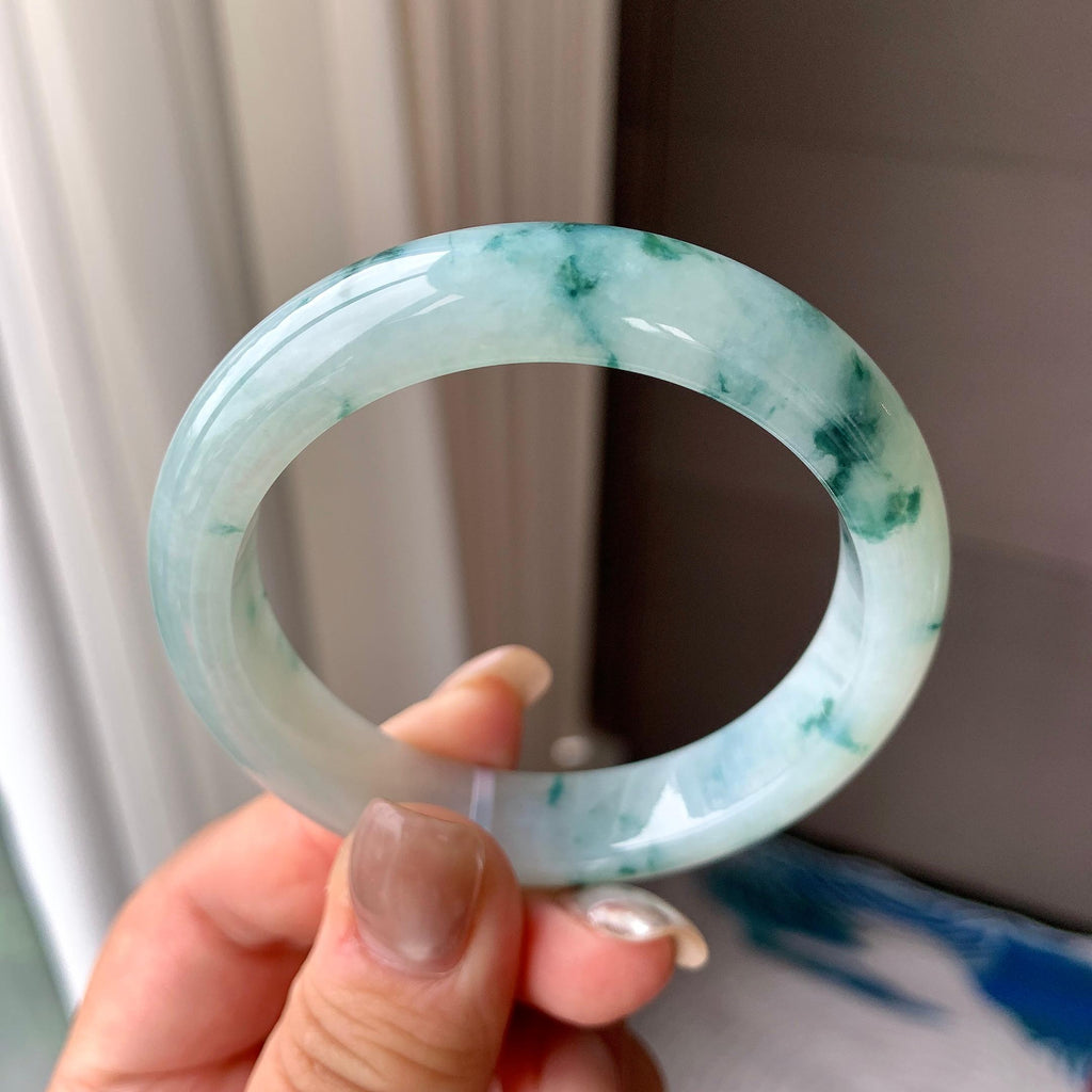 细糯种飘蓝花正圈平安镯  53圈口  天然缅甸A货翡翠（yc439186）