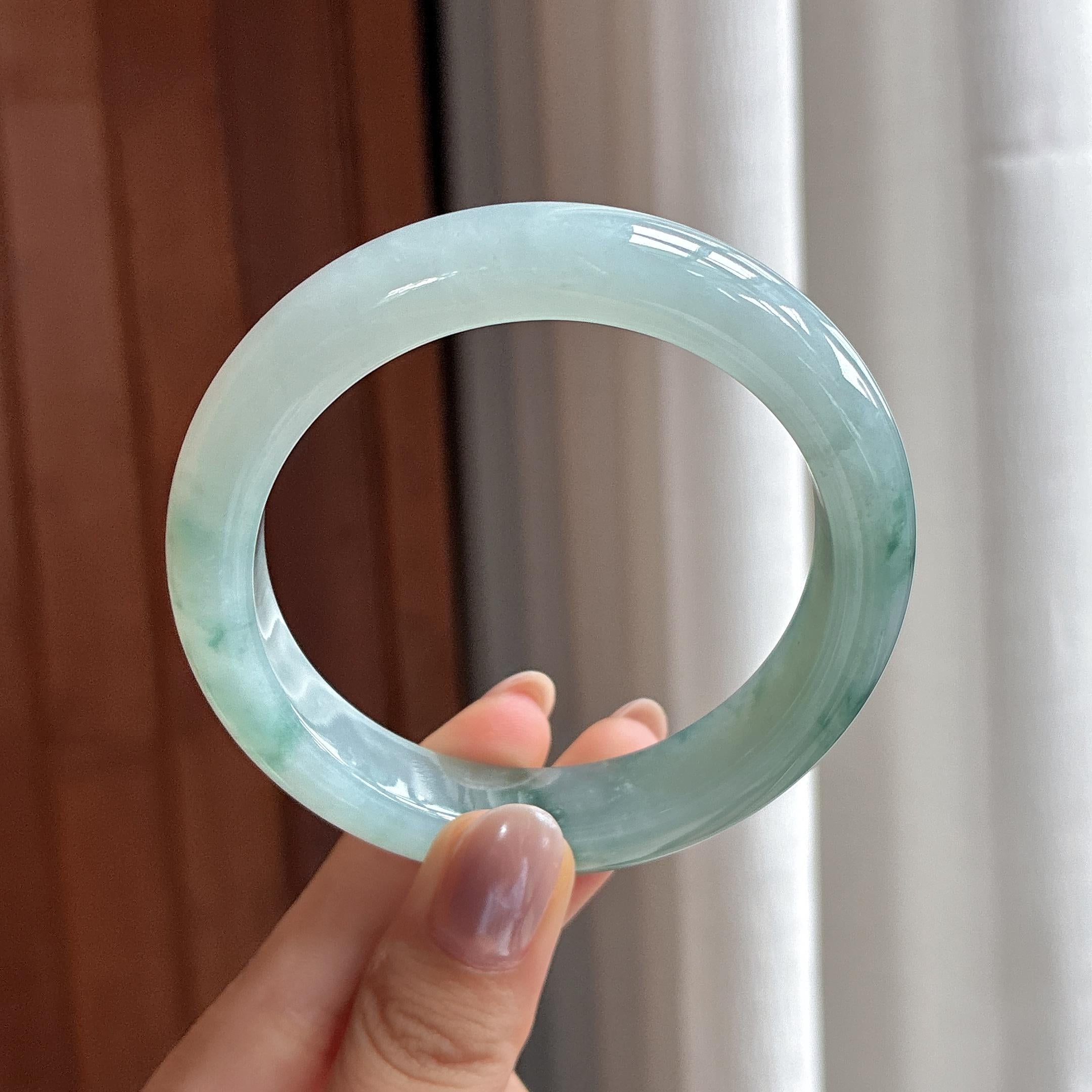糯冰飘花正圈平安镯 56圈 天然缅甸A货翡翠（yc498029）
