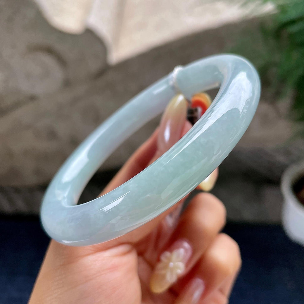 大圈口 细糯种蓝底圆条手镯58.5圈 天然缅甸A货翡翠（yc460653）