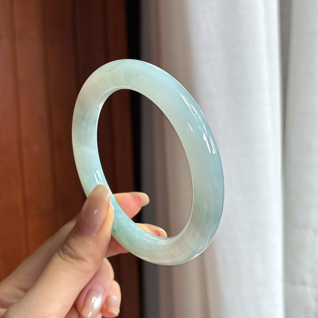 大圈口 糯冰飘花圆条手镯 58圈 天然缅甸A货翡翠（yc457207）