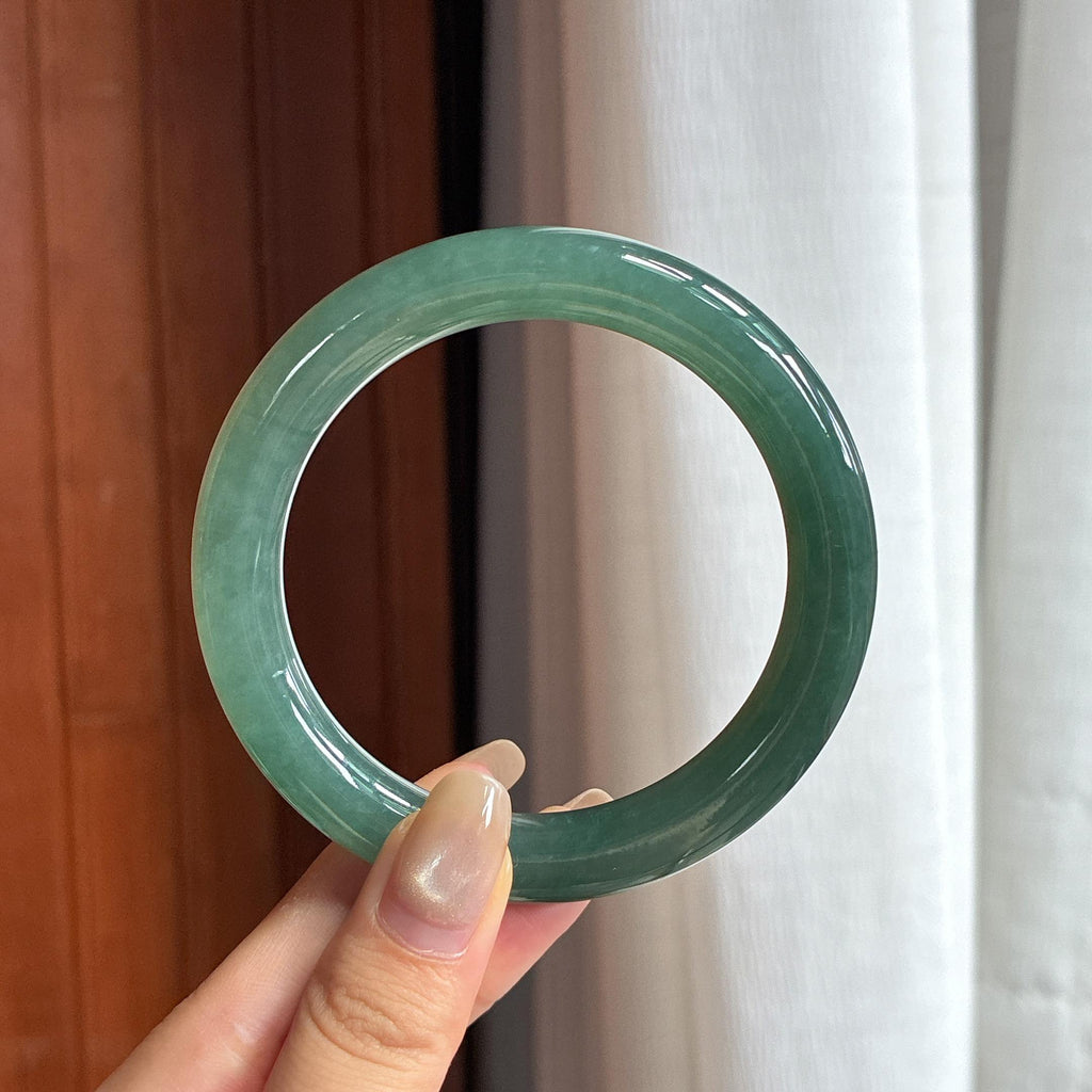 大圈口 糯冰油青圆条手镯 59圈 天然缅甸A货翡翠（yc457213）