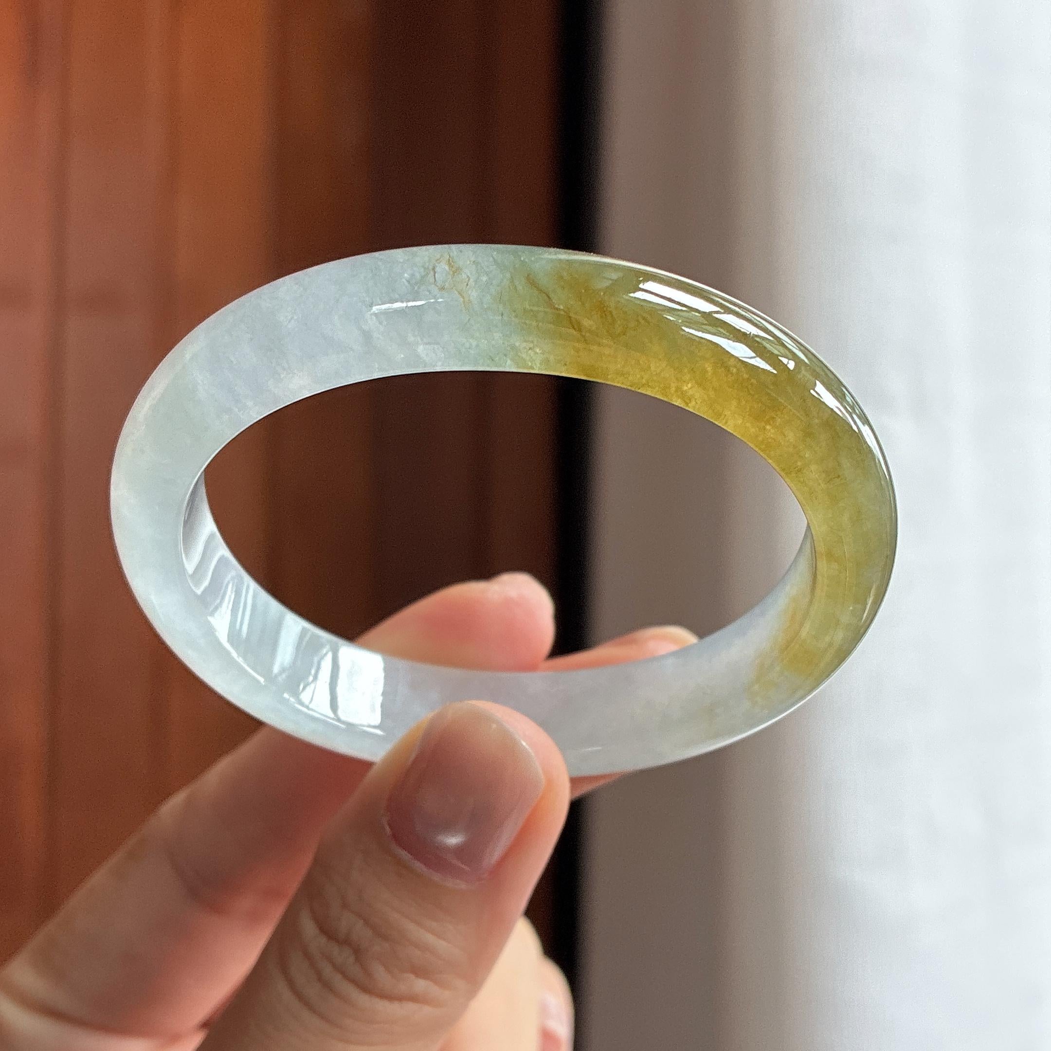 糯冰种黄翡贵妃手镯 53圈 天然缅甸A货翡翠（yc469604）