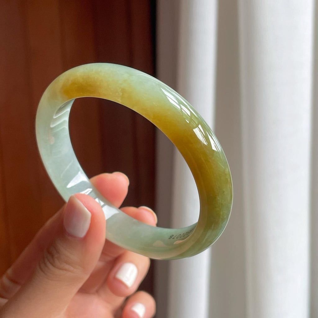 糯冰黄翡翡翠平安镯（57.8mm）（yc249158）