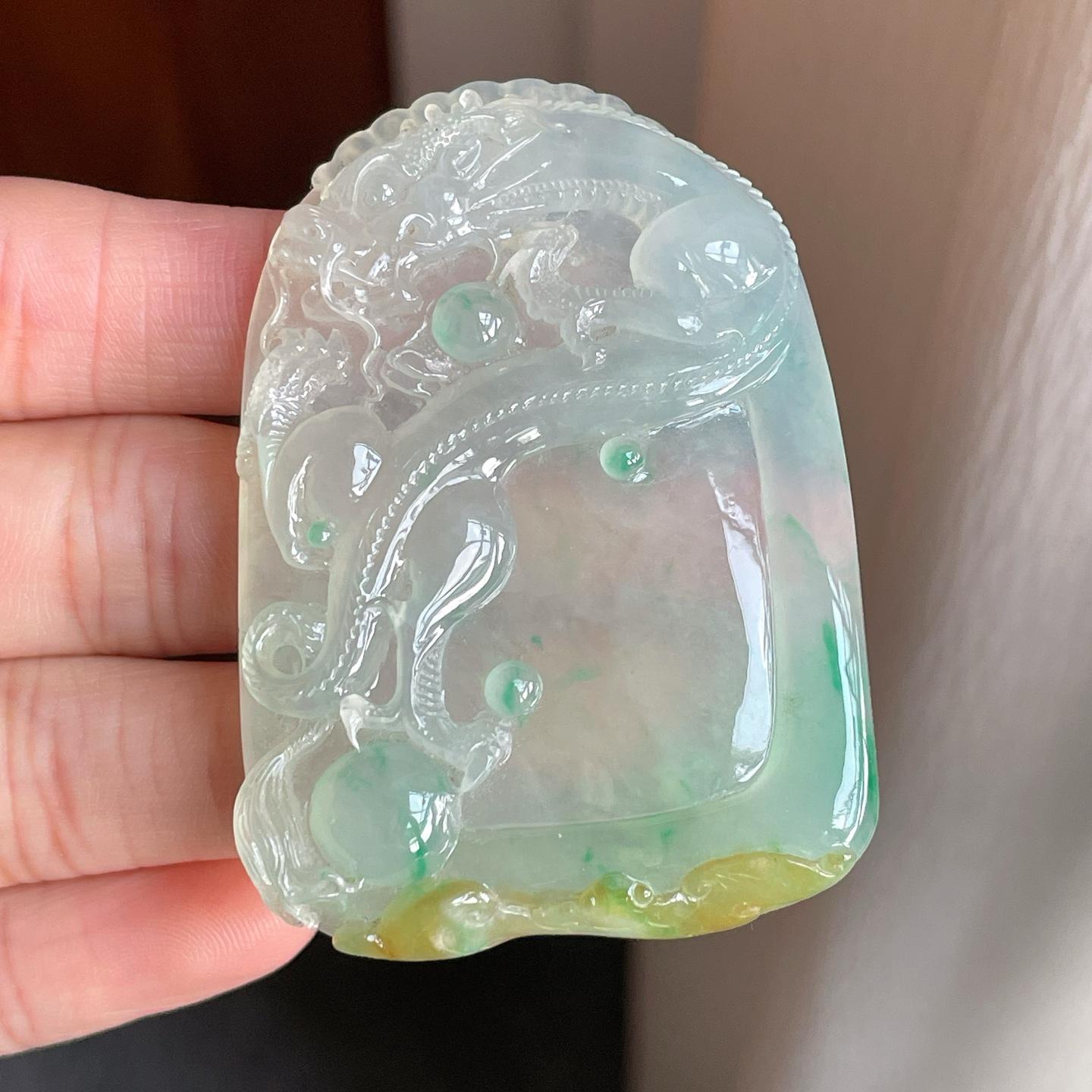 糯冰黄加绿翡翠龙牌（yc302332）