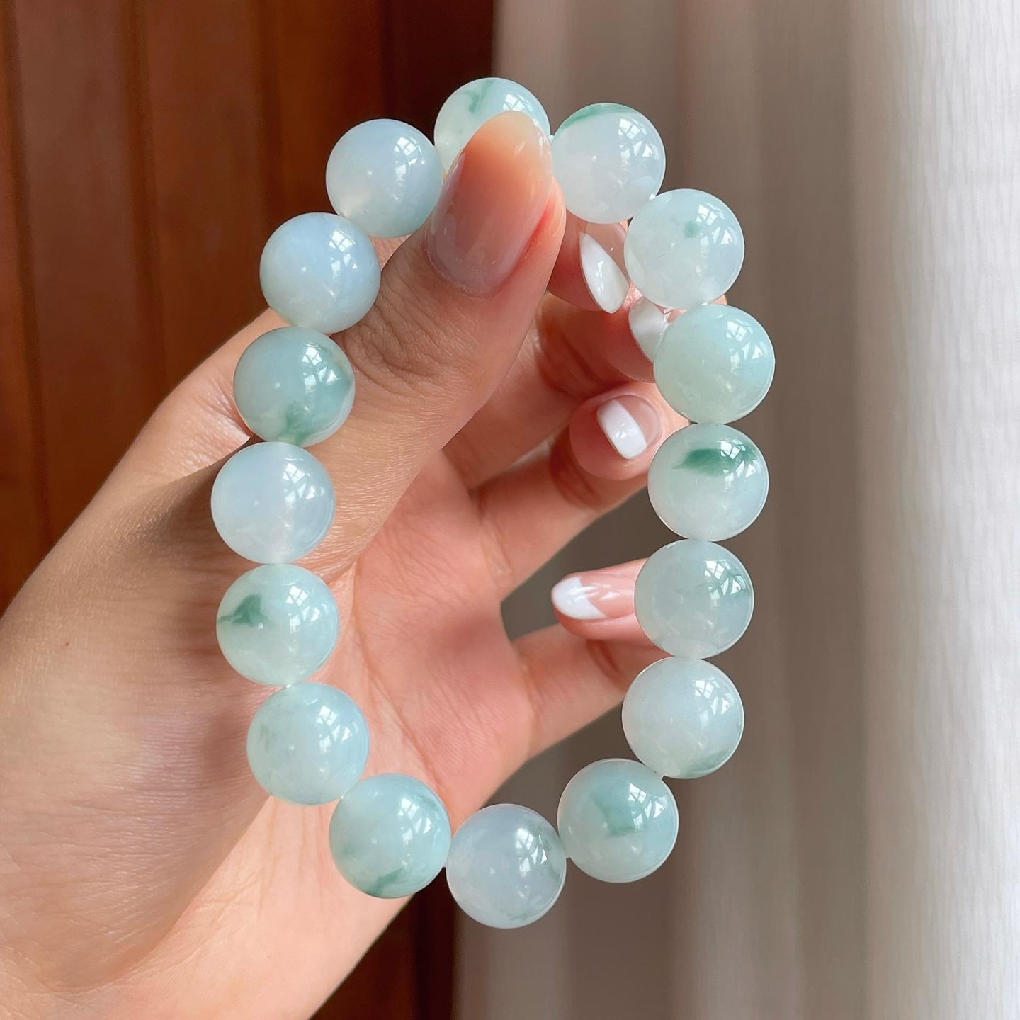 糯冰飘花翡翠珠串手串（yc373289）