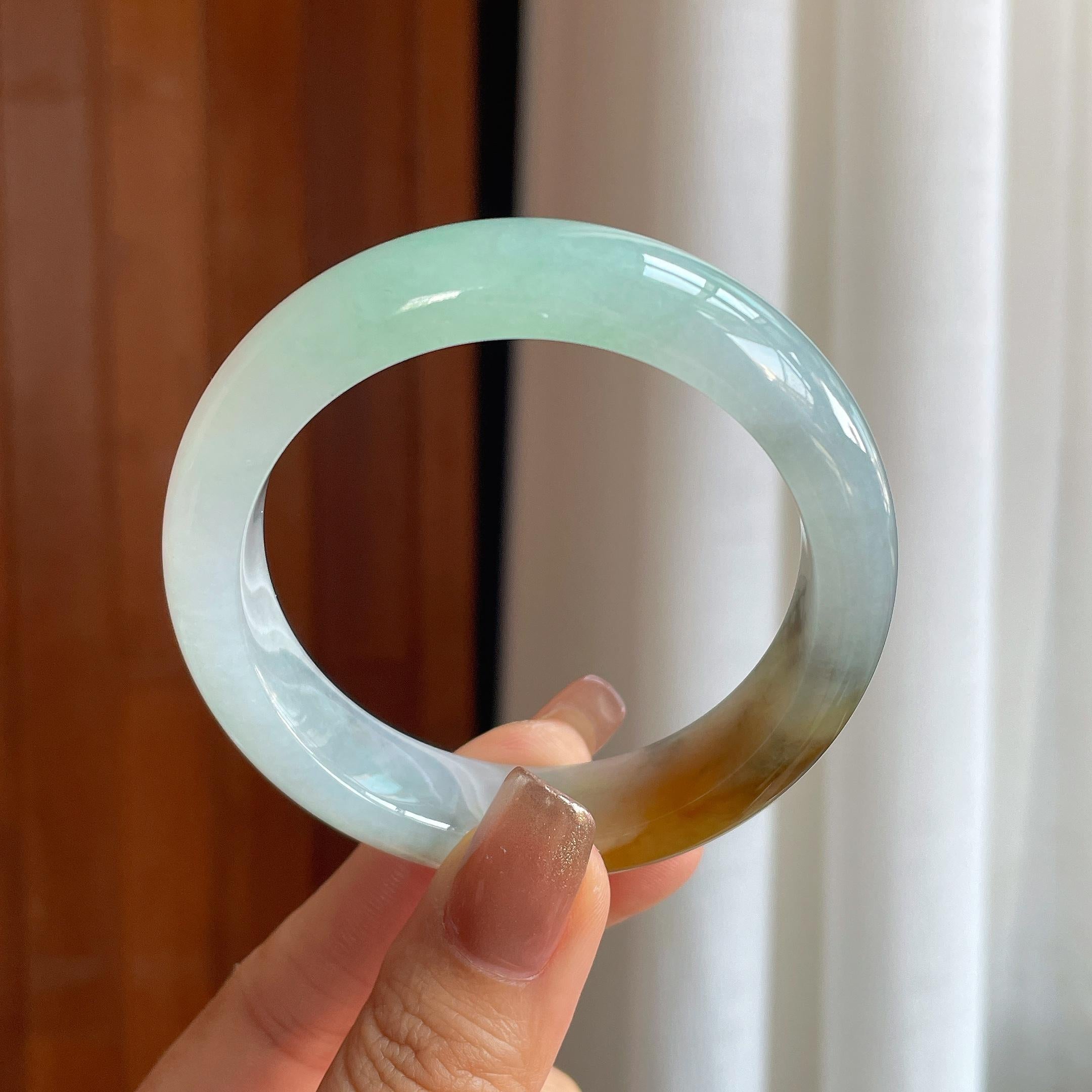 糯冰黄加绿翡翠平安镯（53.7mm)（yc365758）