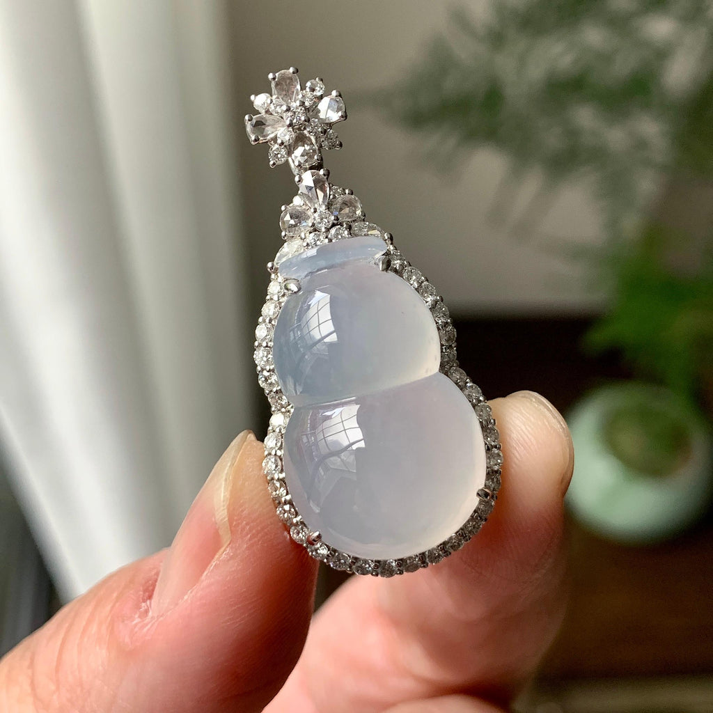 18K金钻镶糯冰种无色葫芦吊坠（yc261149）