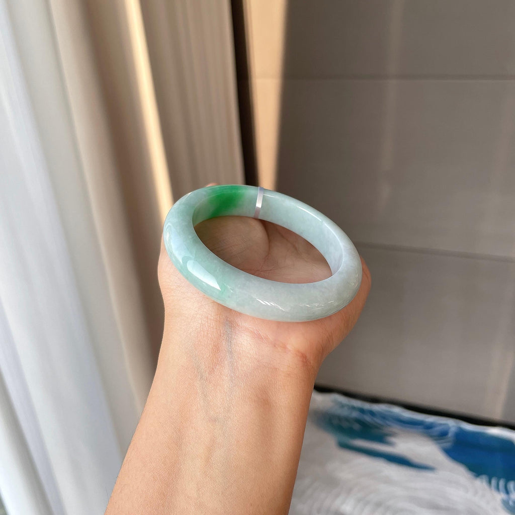 细糯种飘绿平安镯（54mm）（yc304247）
