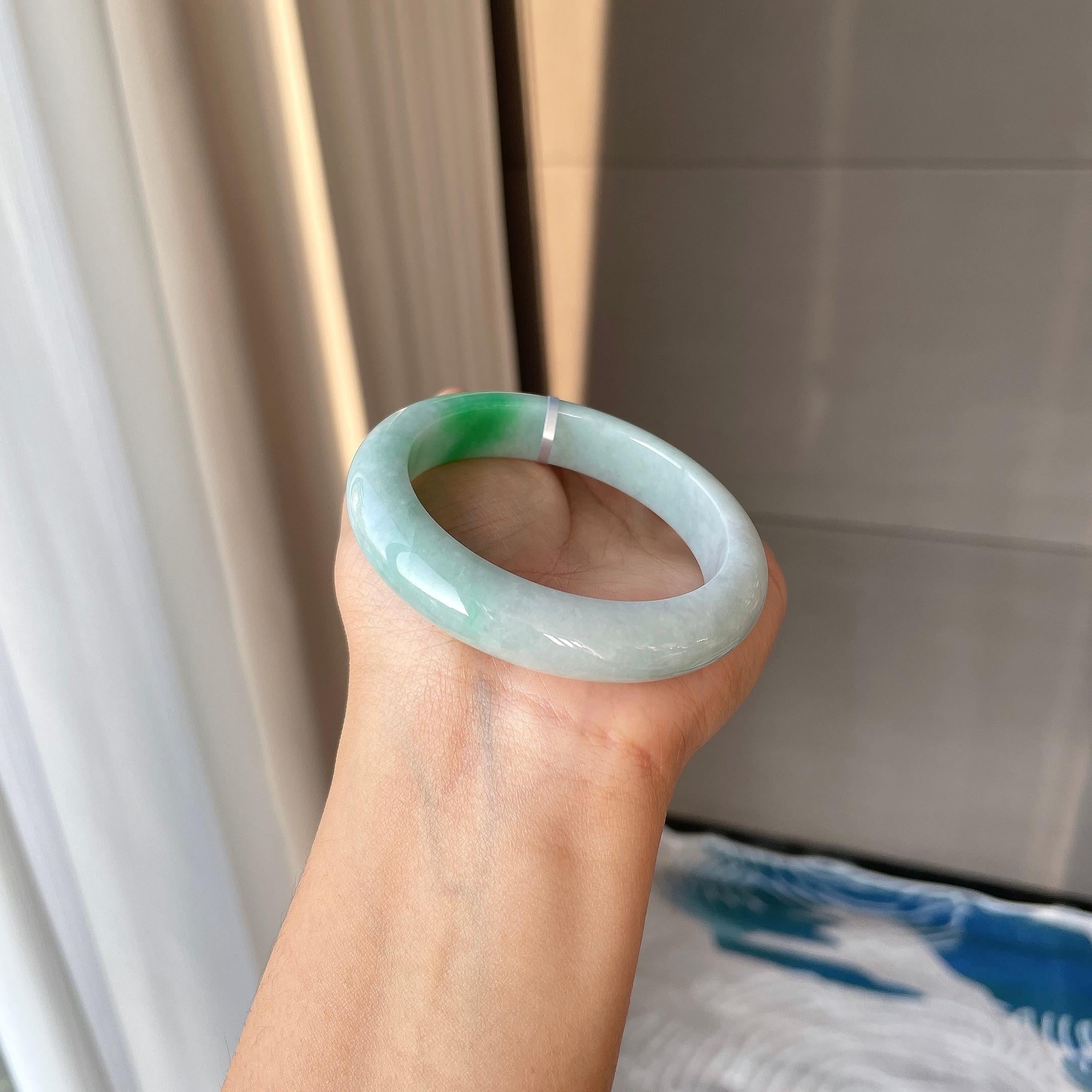 细糯种飘绿平安镯（54mm）（yc304247）
