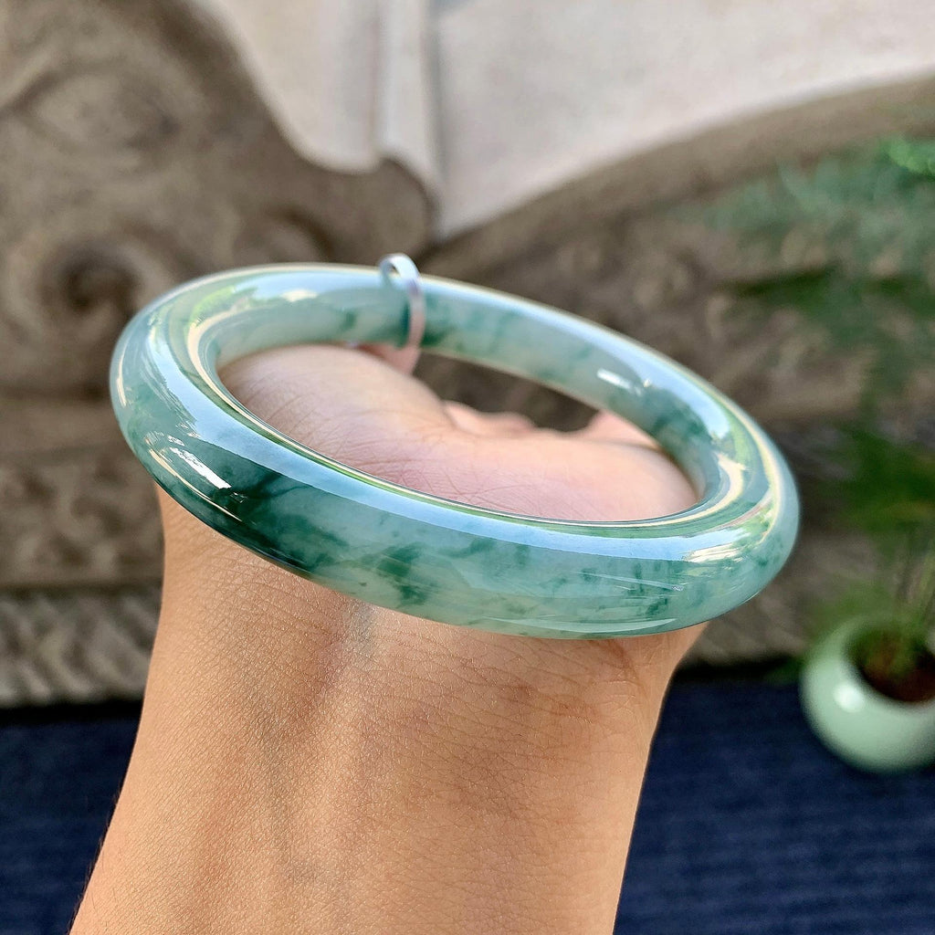 糯冰种飘花圆条手镯（57.7mm）（yc248141）