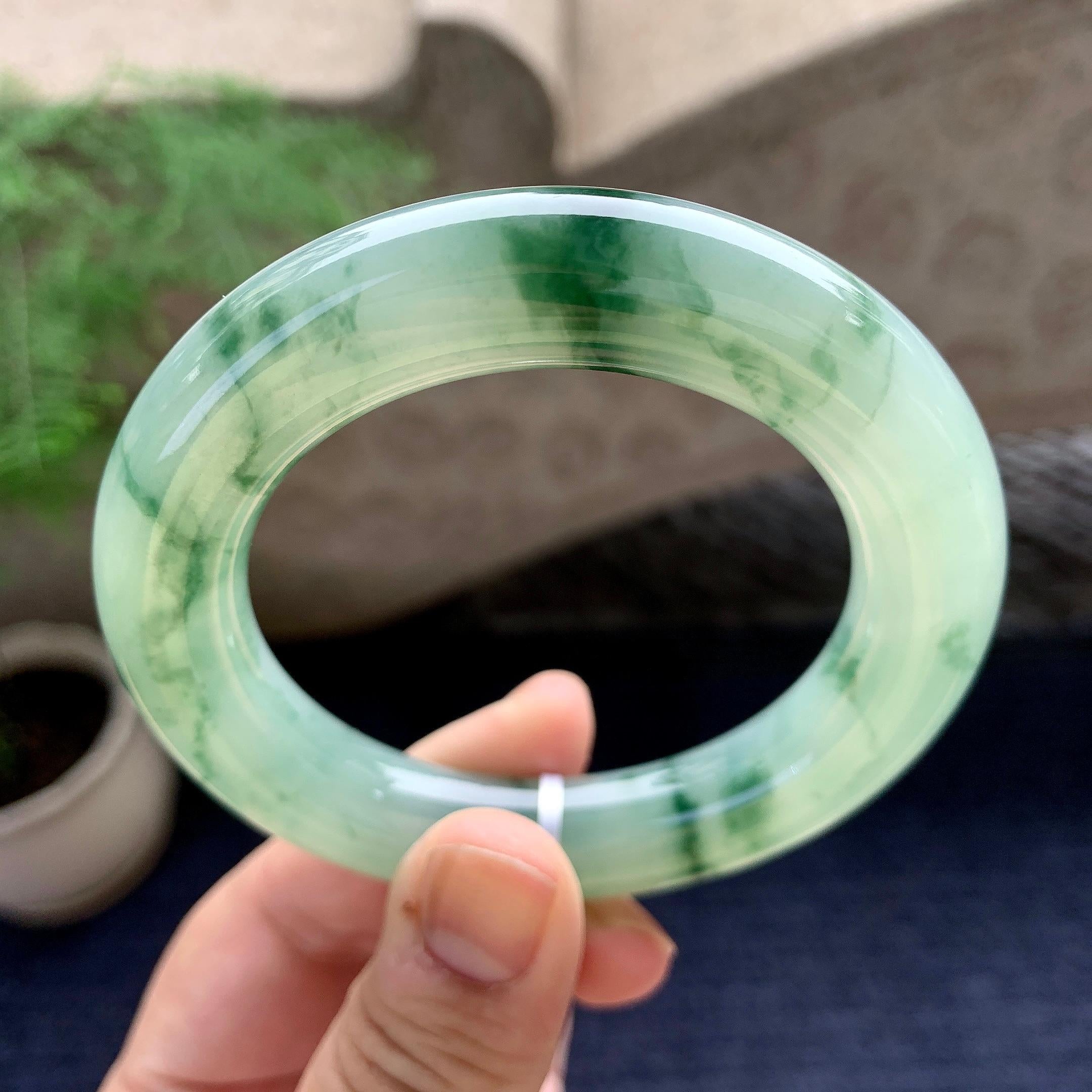 糯冰种飘花圆条手镯（53mm）（yc198215）