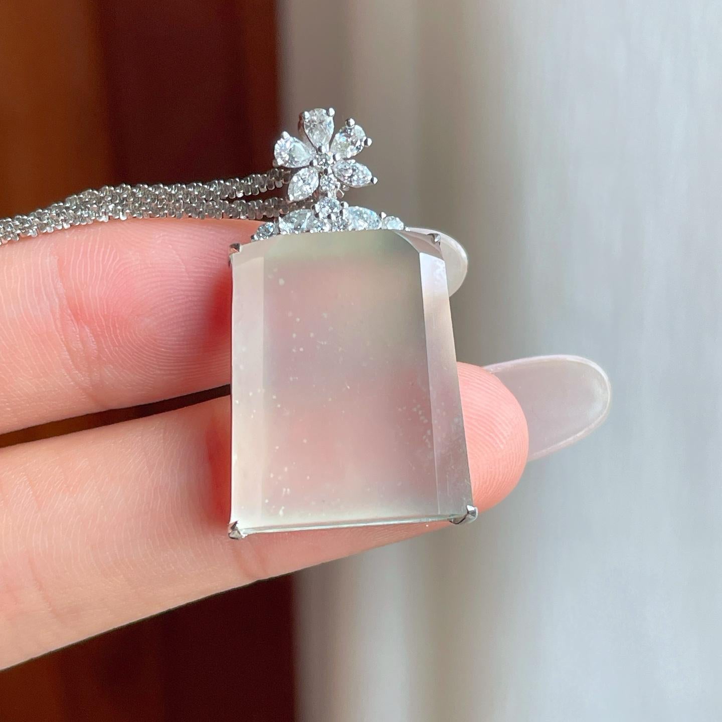 18k金钻镶冰种淡底色翡翠无事牌（yc263554）