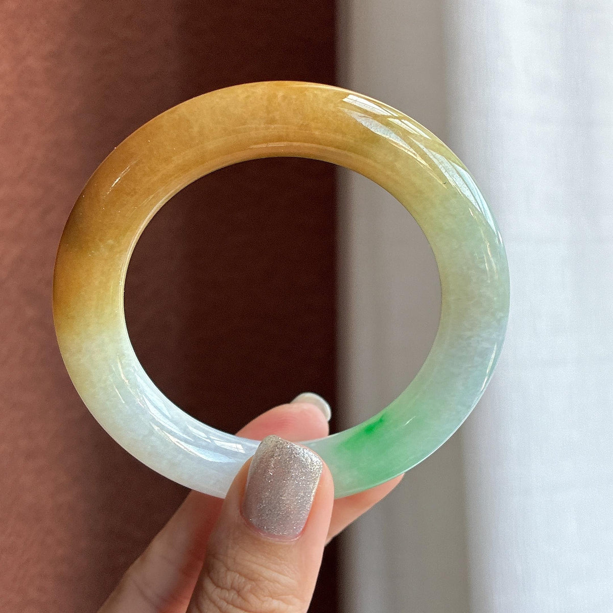 糯冰黄翡特色圆条手镯 54圈（yc747829）