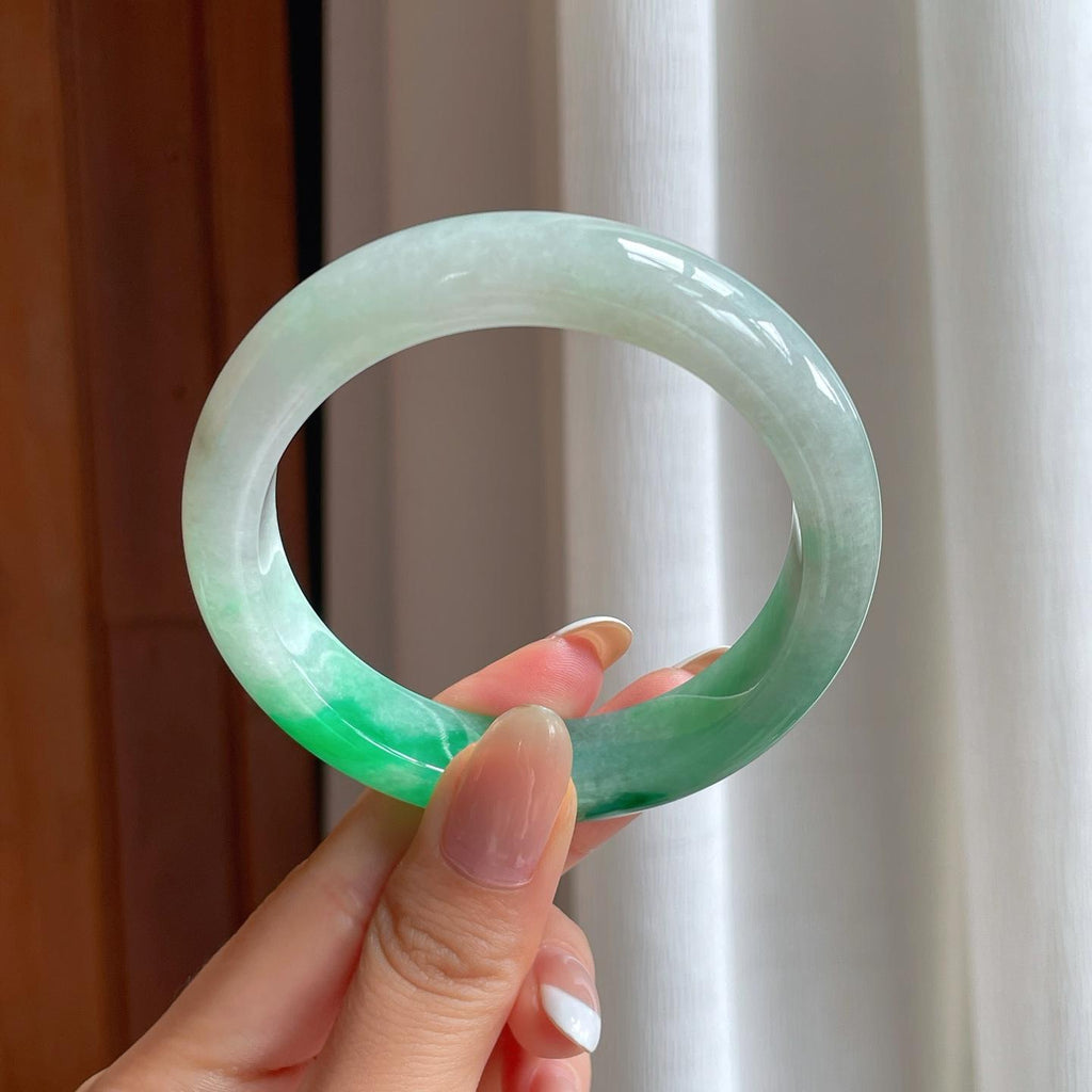 糯冰带色翡翠平安镯（56.3mm)（yc388727）