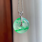 18k金扣冰种阳绿花翡翠平安扣（yc239328）