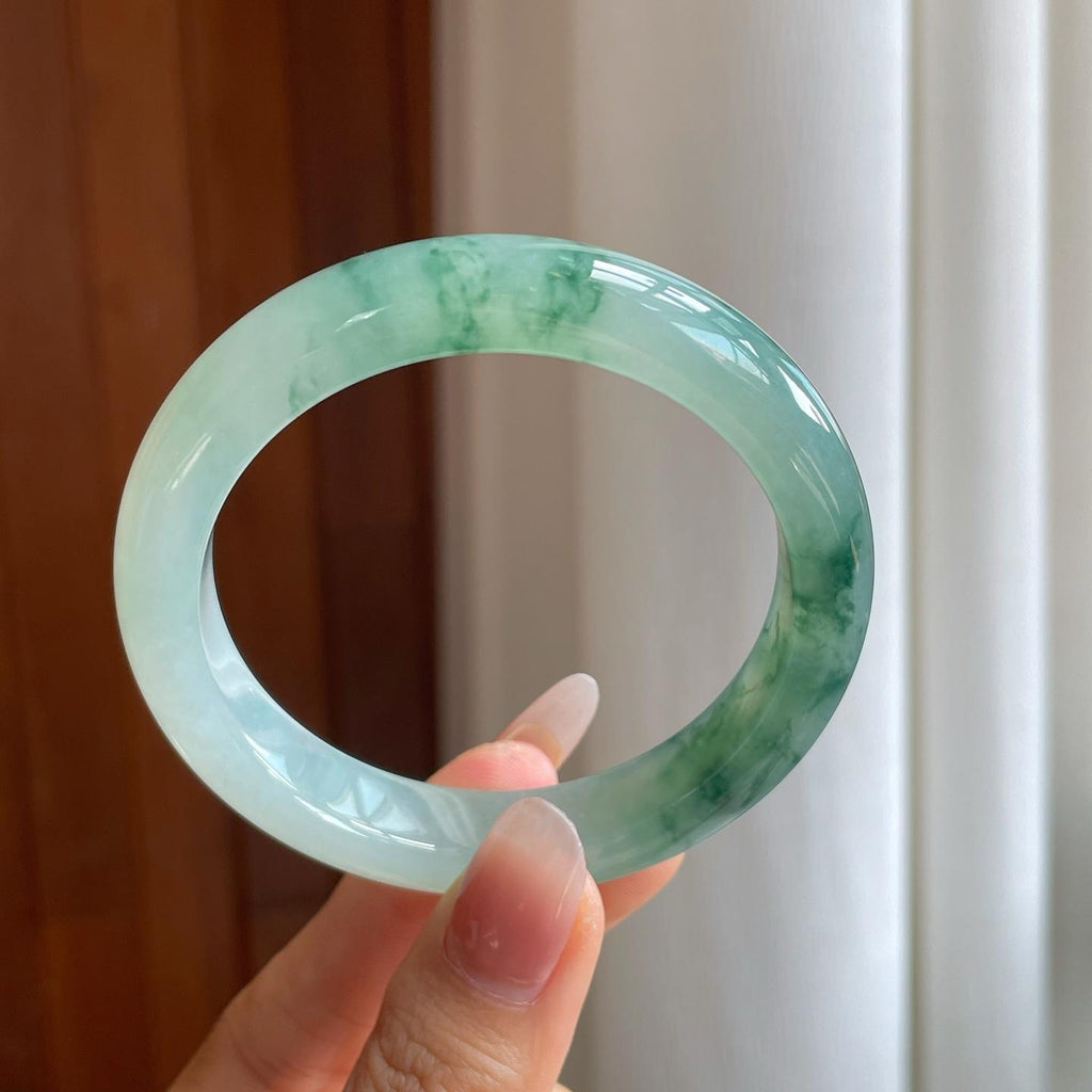 冰种飘花翡翠平安镯（56.5mm）（yc307037）