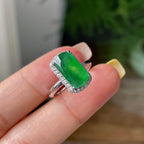 18k金钻镶冰种满绿马鞍戒指    天然缅甸A货翡翠（yc362076）