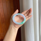 糯冰白底青翡翠圆条手镯（57mm)（yc397582）