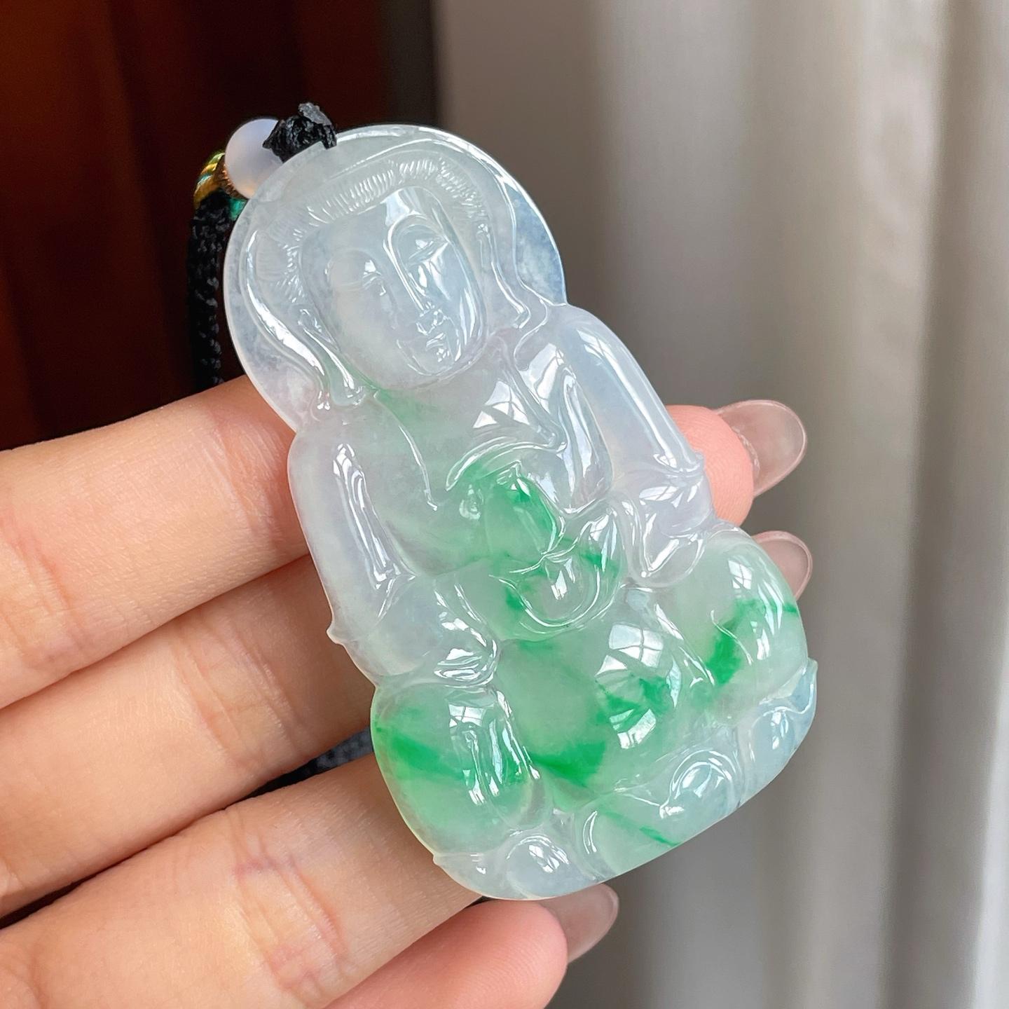 糯冰种飘色翡翠观音挂件（yc187619）