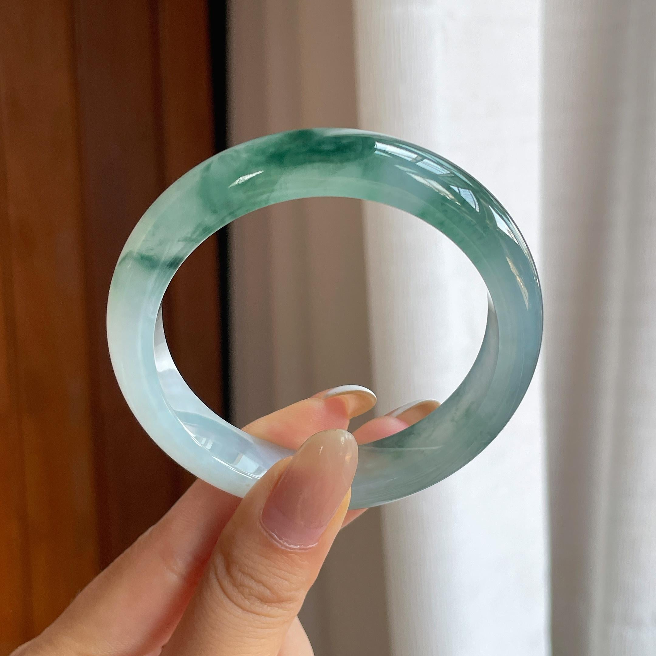 冰种飘花翡翠平安镯（55.3mm)（yc419715）
