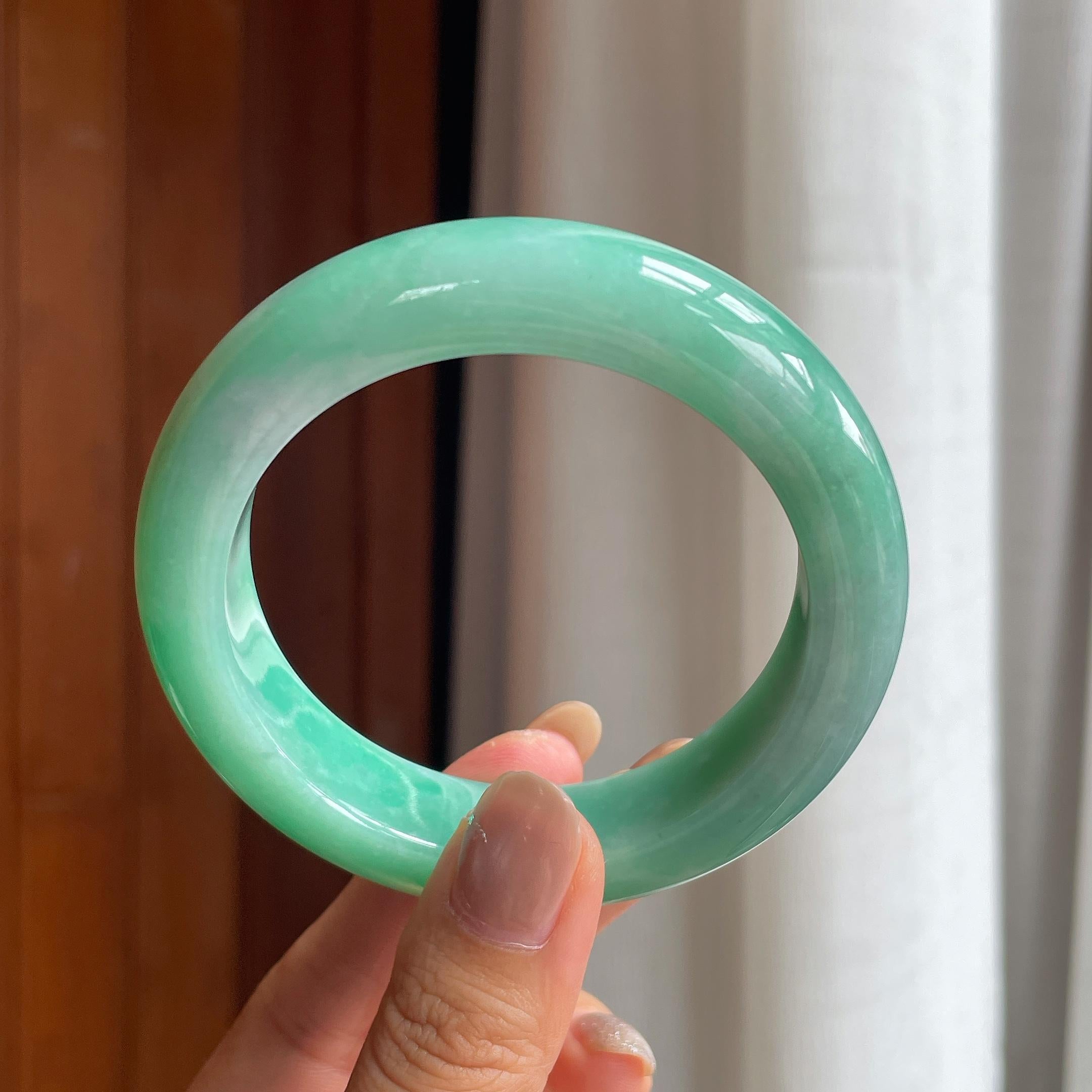 糯冰满绿翡翠平安镯（57.8mm）（yc411294）