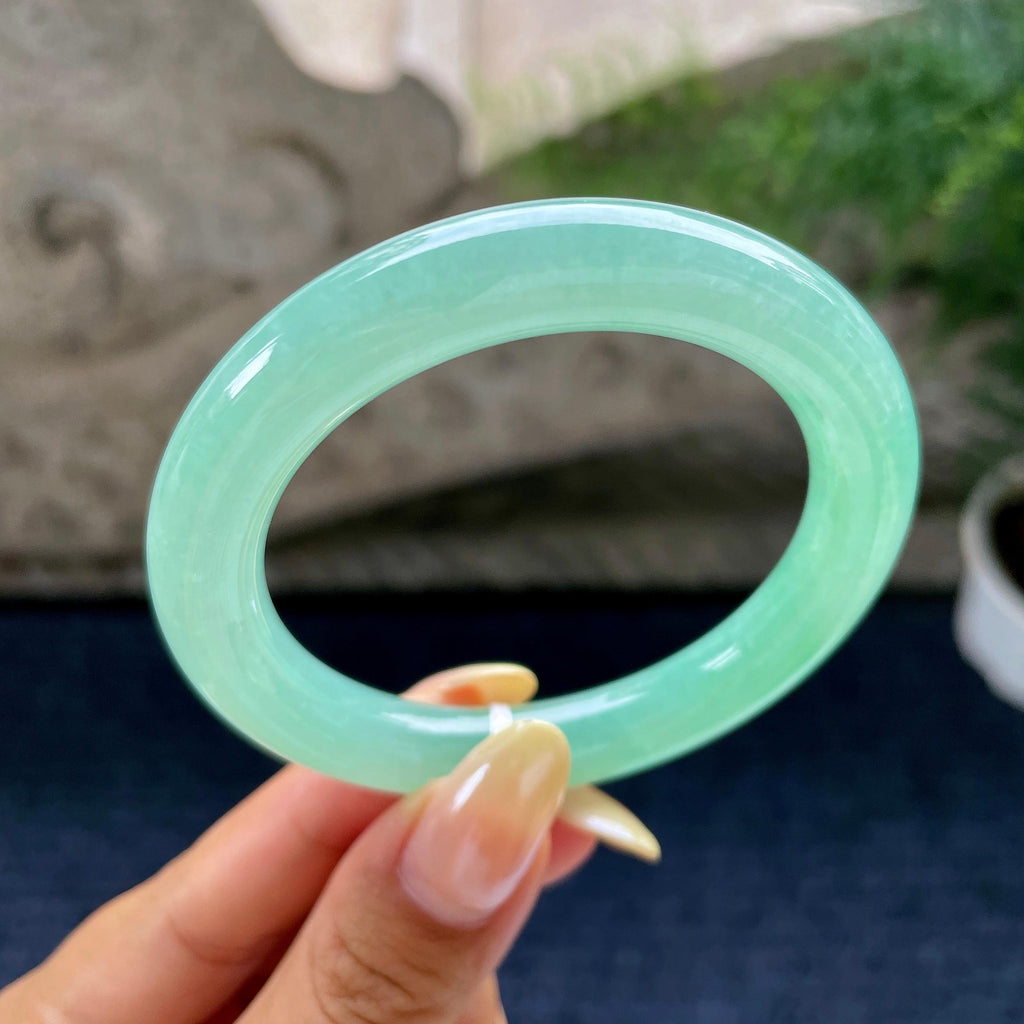 小圈口 细糯种翠绿圆条手镯53.6圈 天然缅甸A货翡翠（yc489324）