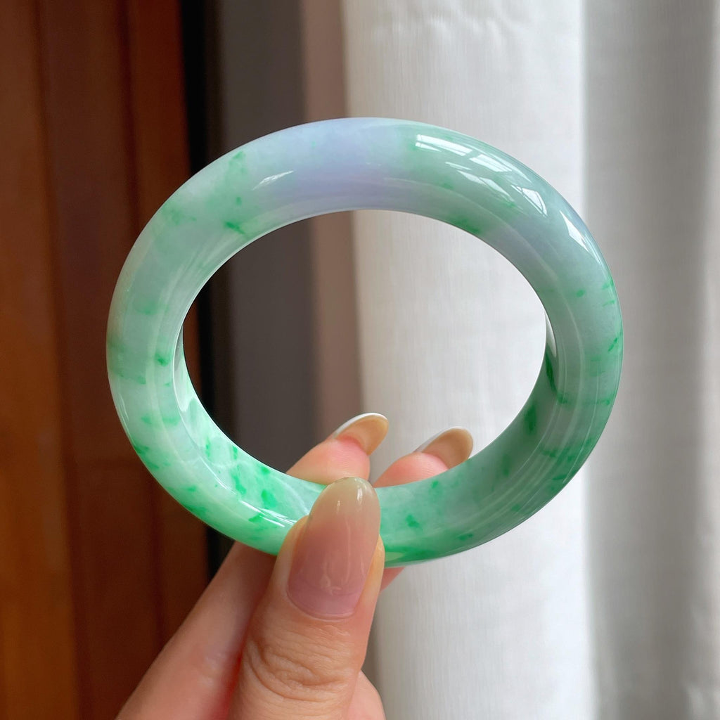 糯冰带色翡翠平安镯（54.2mm)（yc407473）
