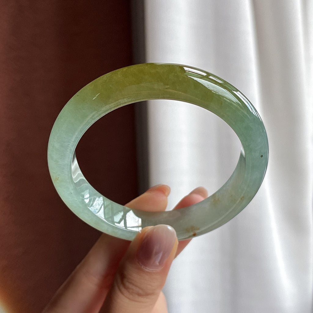 糯冰晴底黄翡带洒金正圈平安镯 55圈 天然缅甸Ａ货翡翠（yc528670）
