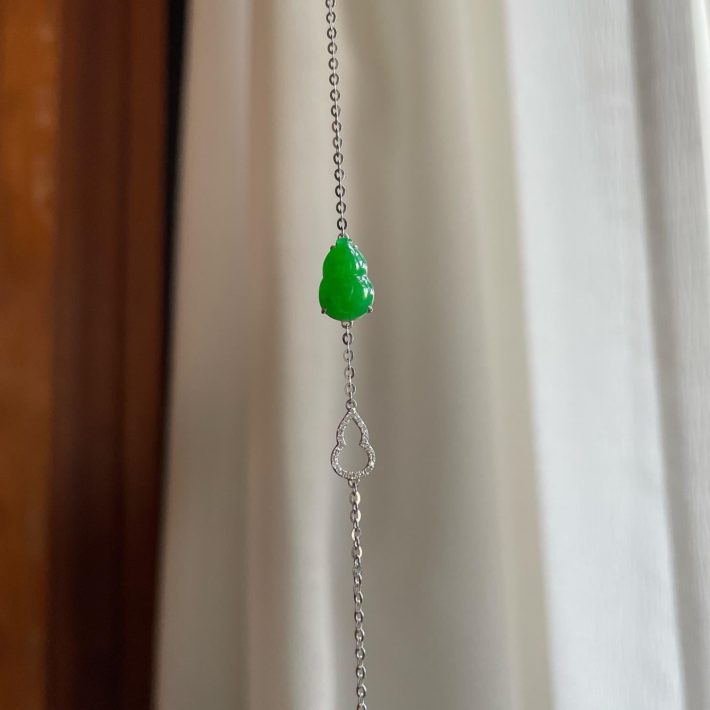 18k金钻镶糯冰满绿翡翠葫芦手链（yc270319）