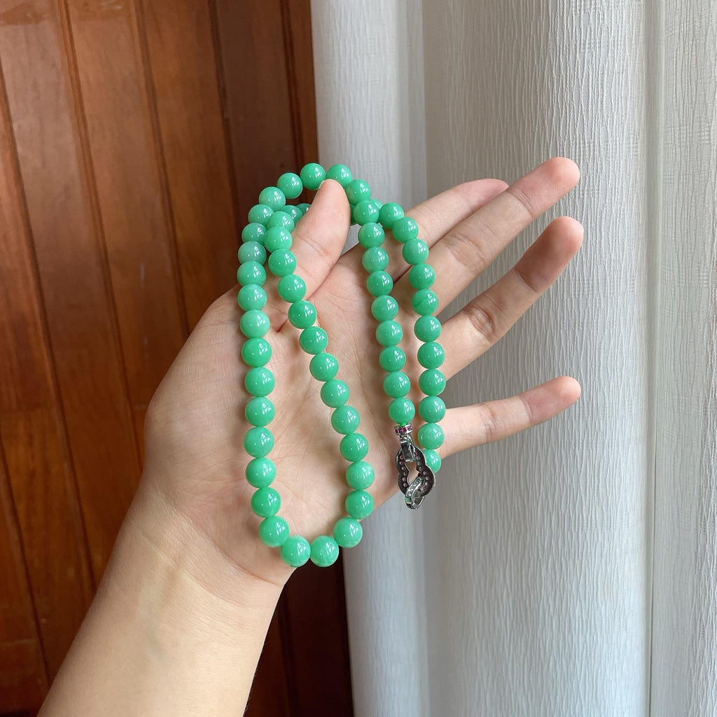 细糯种满绿翡翠珠串项链（yc257272）