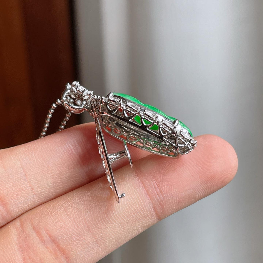 18k金镶糯冰满绿翡翠叶子（yc250567）