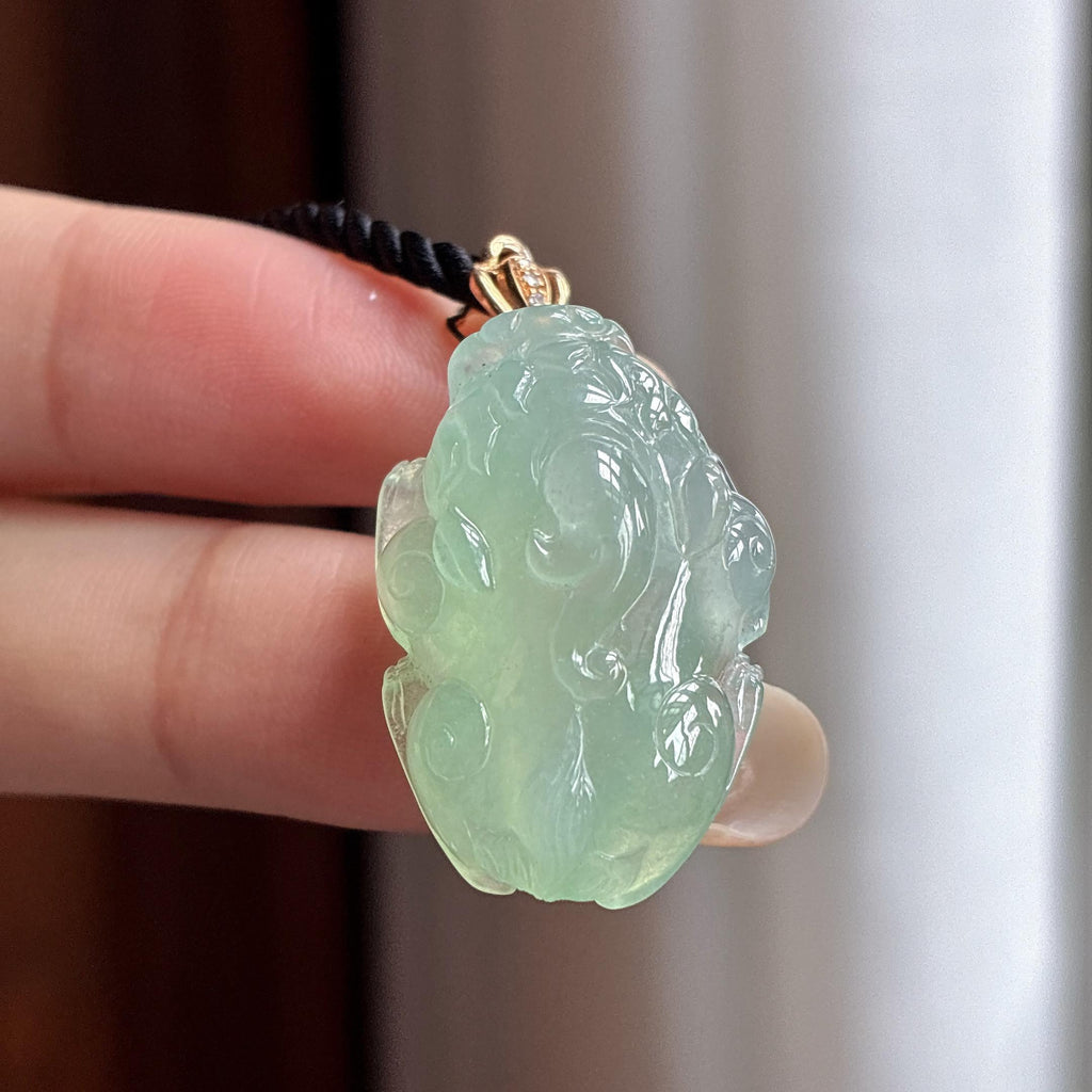 18k金扣头糯冰晴底貔貅 天然缅甸A货翡翠（yc461907）