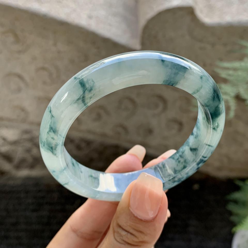 冰飘花翡翠平安镯（55mm）（TF06261519）