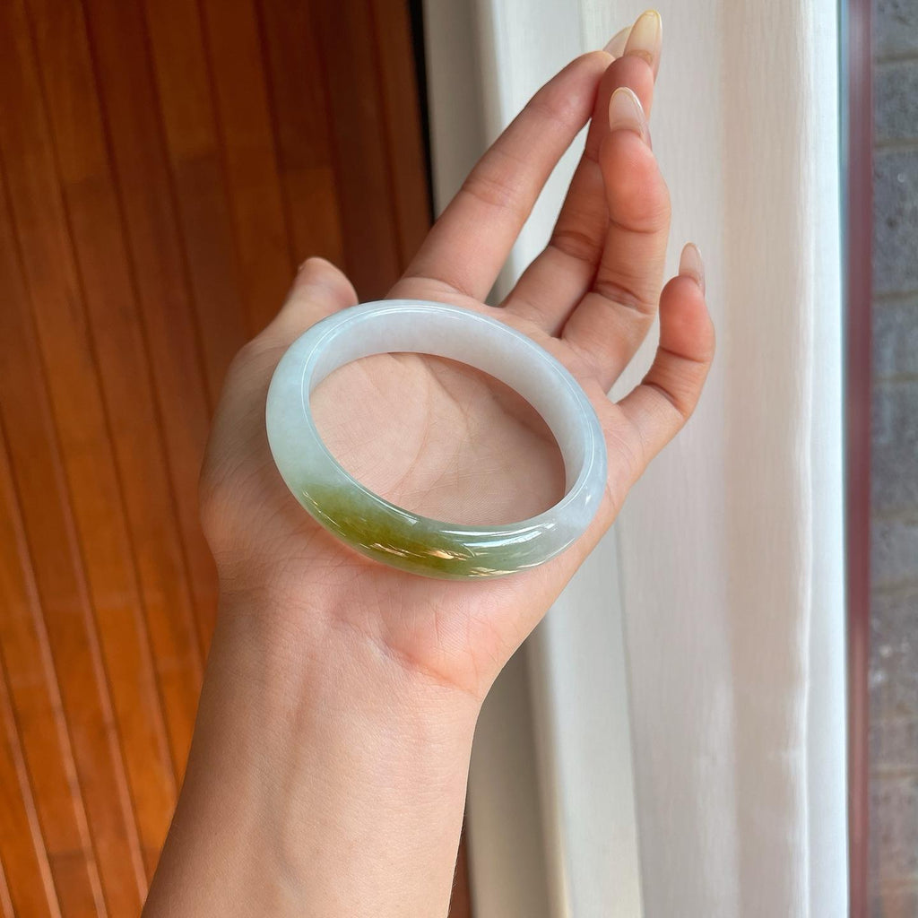 糯冰飘黄翡翡翠平安镯（55.7mm）（yc269047）