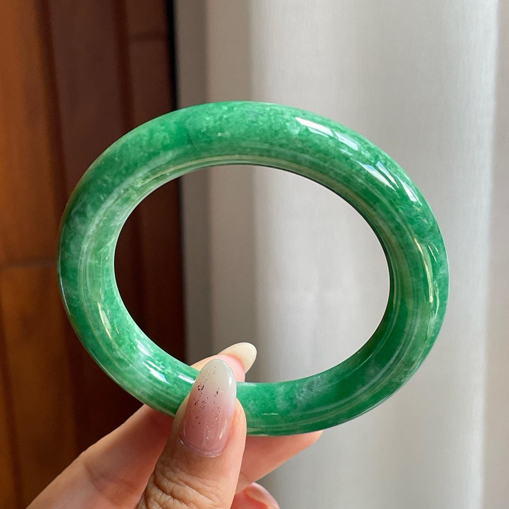 细糯种满绿翡翠圆条手镯（55mm）