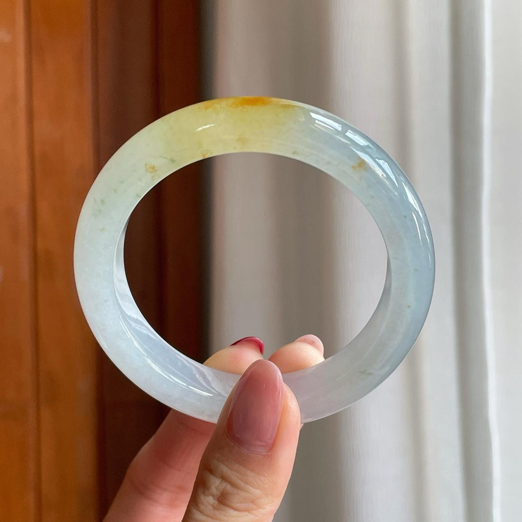冰种飘黄翡翡翠平安镯（54.3mm）（yc303072）
