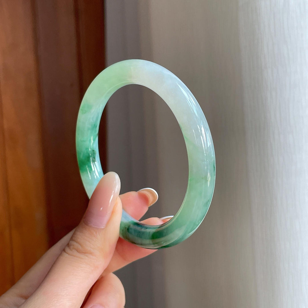 糯冰飘花翡翠圆条手镯（53.5mm)（yc416490）