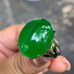 厚装饱满 18K金镶冰种满绿蛋面戒指 天然缅甸A货翡翠（yc357952）