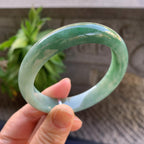 细糯种油青半山水正圈平安镯57.4圈口 天然缅甸A货翡翠（yc330293）