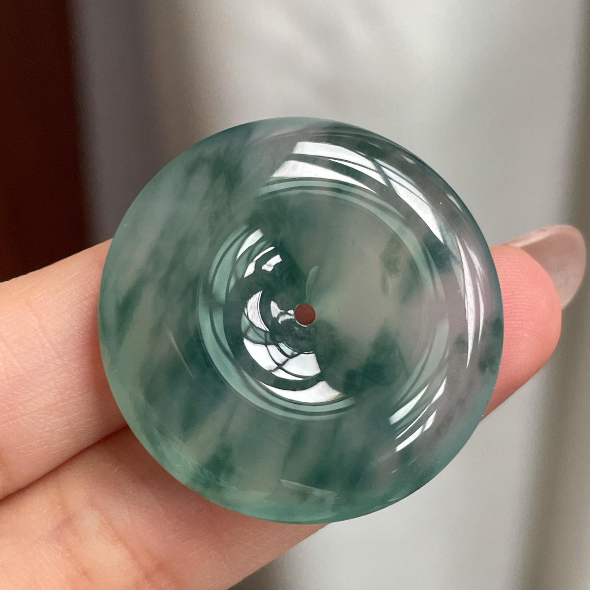 冰种飘花平安扣挂件 天然缅甸A货翡翠（yc705402）