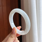 Vòng tay ngọc phỉ thúy trắng tròn đều bình an chất ngọc mịn ánh trăng 56 - Ngọc phỉ thúy tự nhiên loại A Myanmar (yc450383)