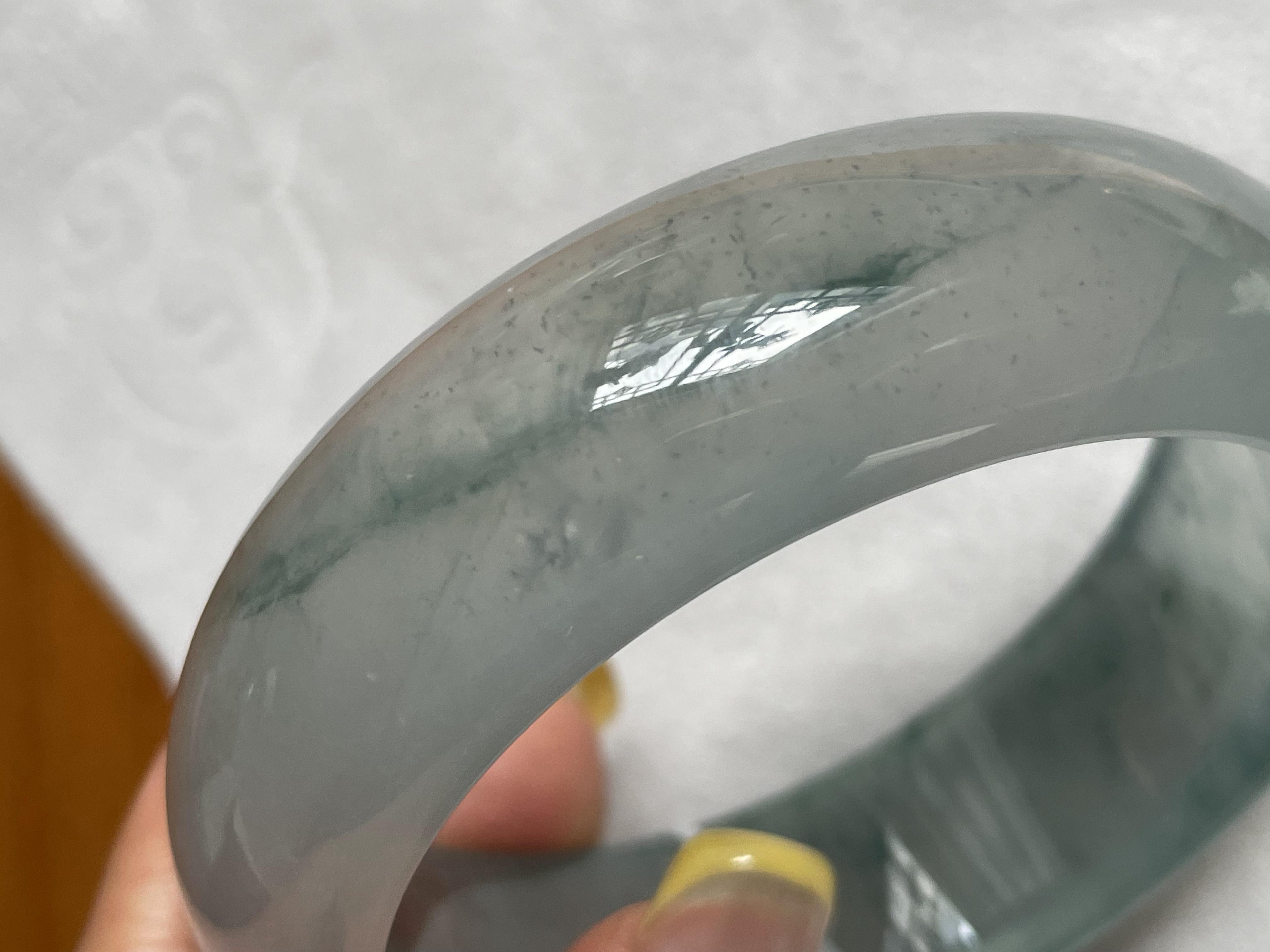 宽版轮胎镯    高冰种蓝底飘花宽版轮胎镯58.7圈       天然缅甸A货翡翠（yc378730）