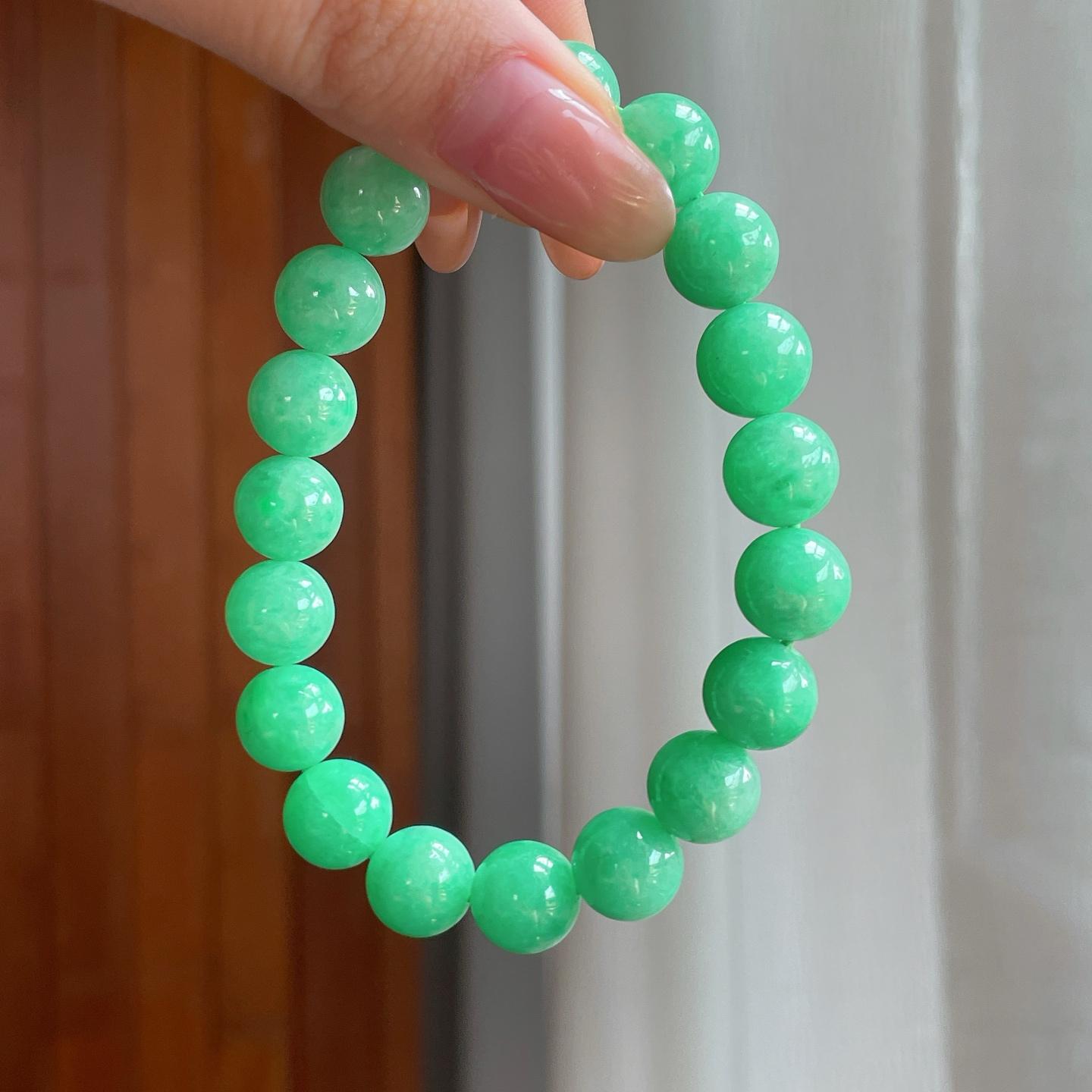 糯冰果绿翡翠珠串手串（yc360243）